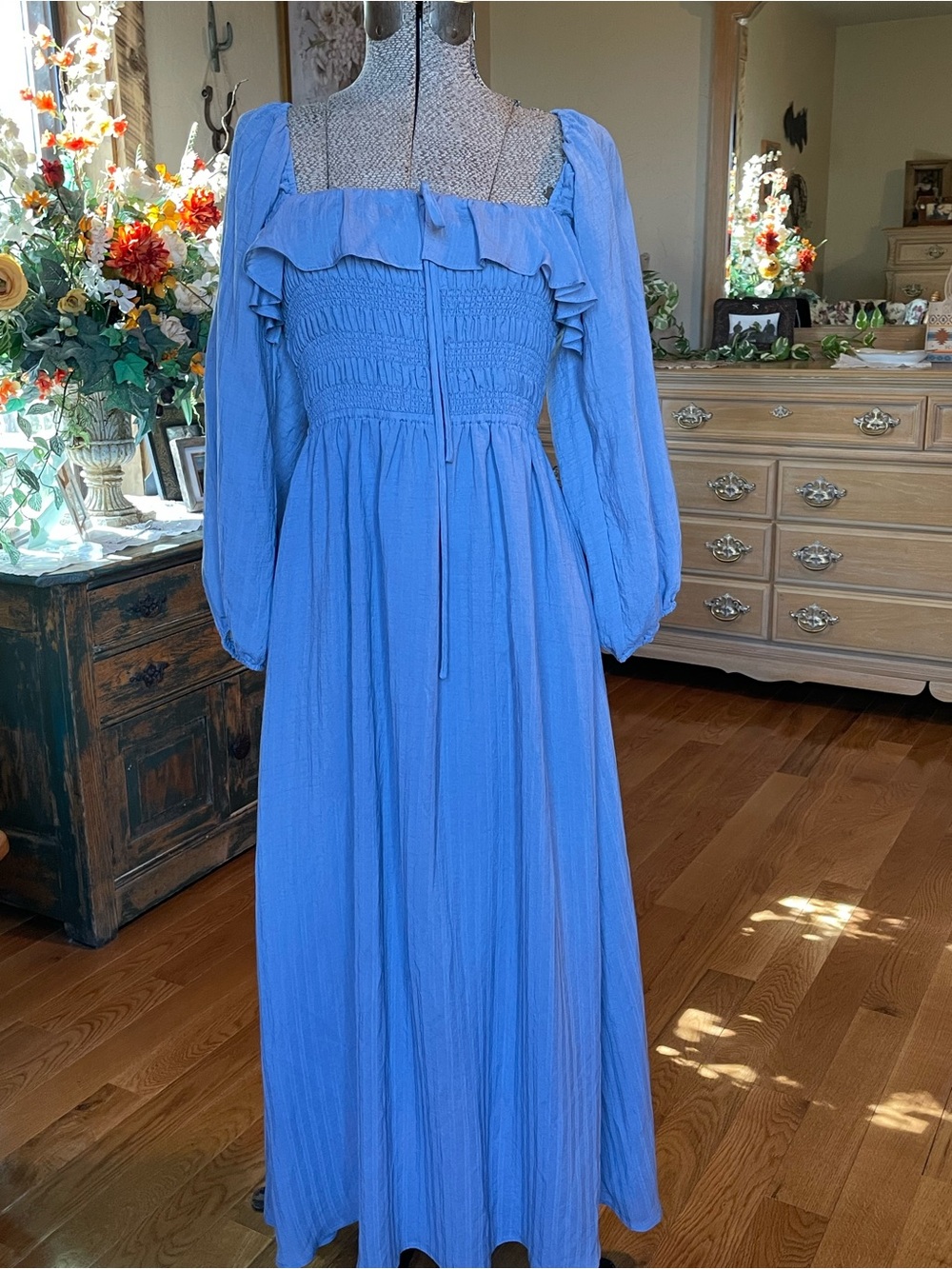 Smocked Maxi Dress with Ruffled Square Neckline - Picture 2 of 15